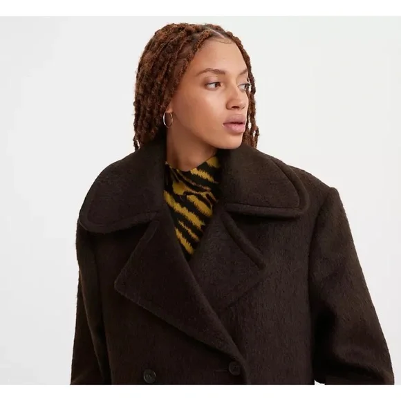 NWT Levi’s Brown Wool Blend Wooly Trench Belted Oversized Coat Peacoat XS​